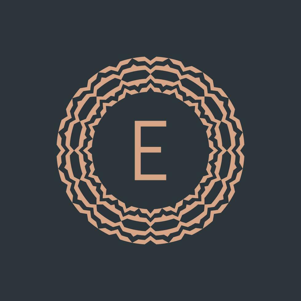 initial letter E ornamental emblem frame circle pattern logo vector