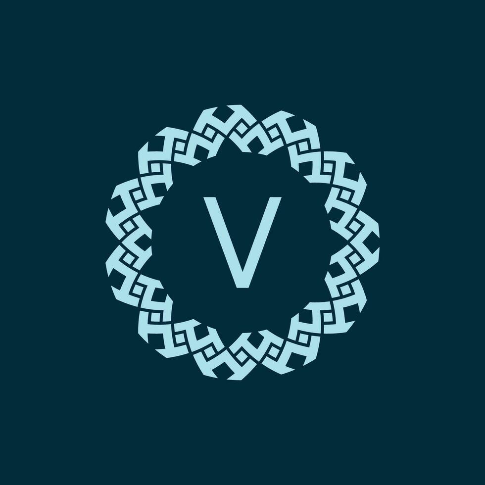 inicial letra v ornamental emblema marco circulo modelo logo vector