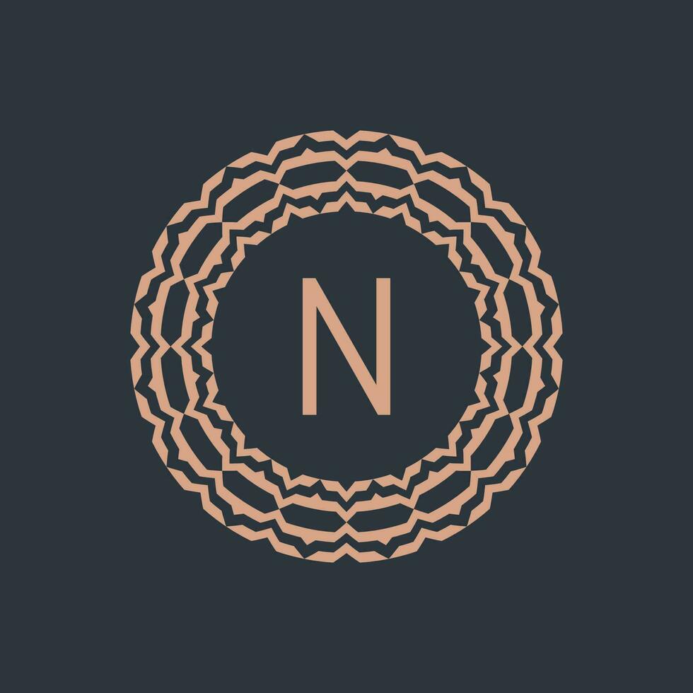 initial letter N ornamental emblem frame circle pattern logo vector