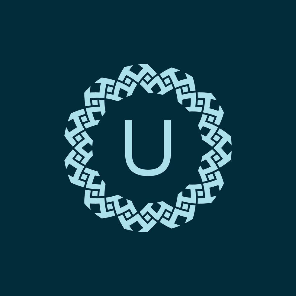 initial letter U ornamental emblem frame circle pattern logo vector