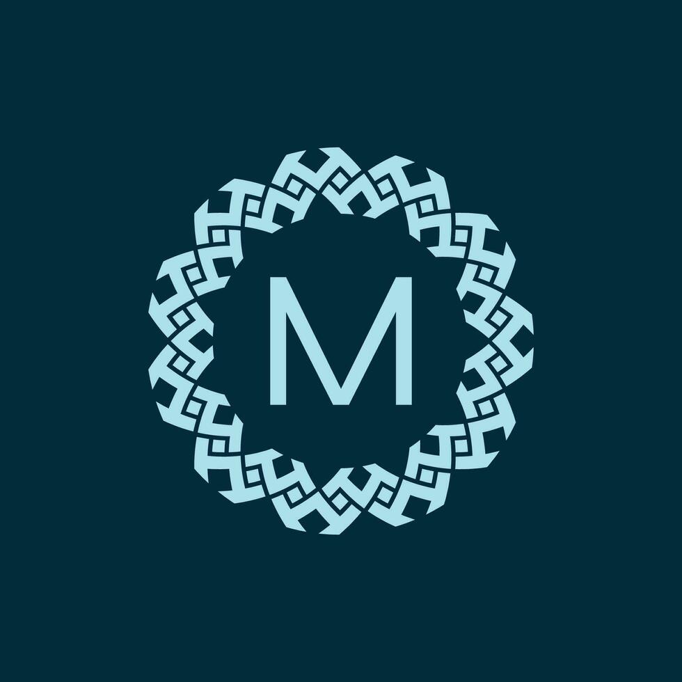 inicial letra metro ornamental emblema marco circulo modelo logo vector