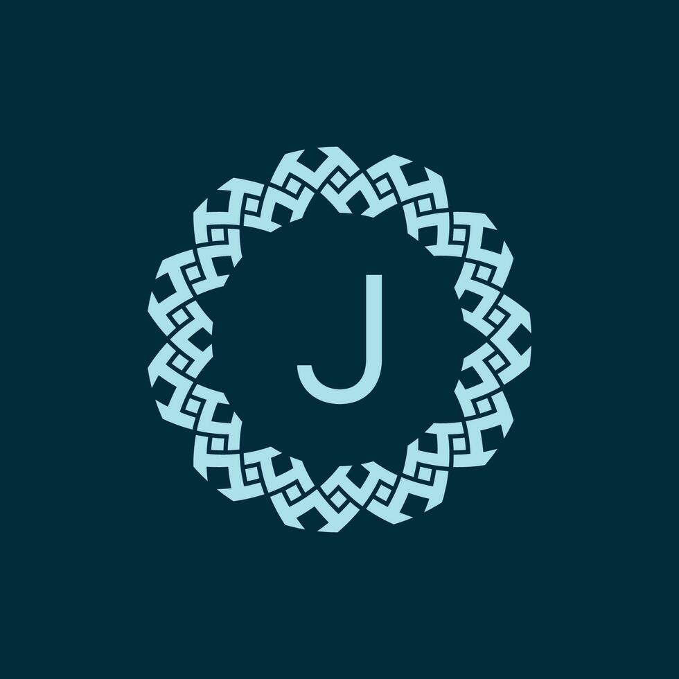 initial letter J ornamental emblem frame circle pattern logo vector