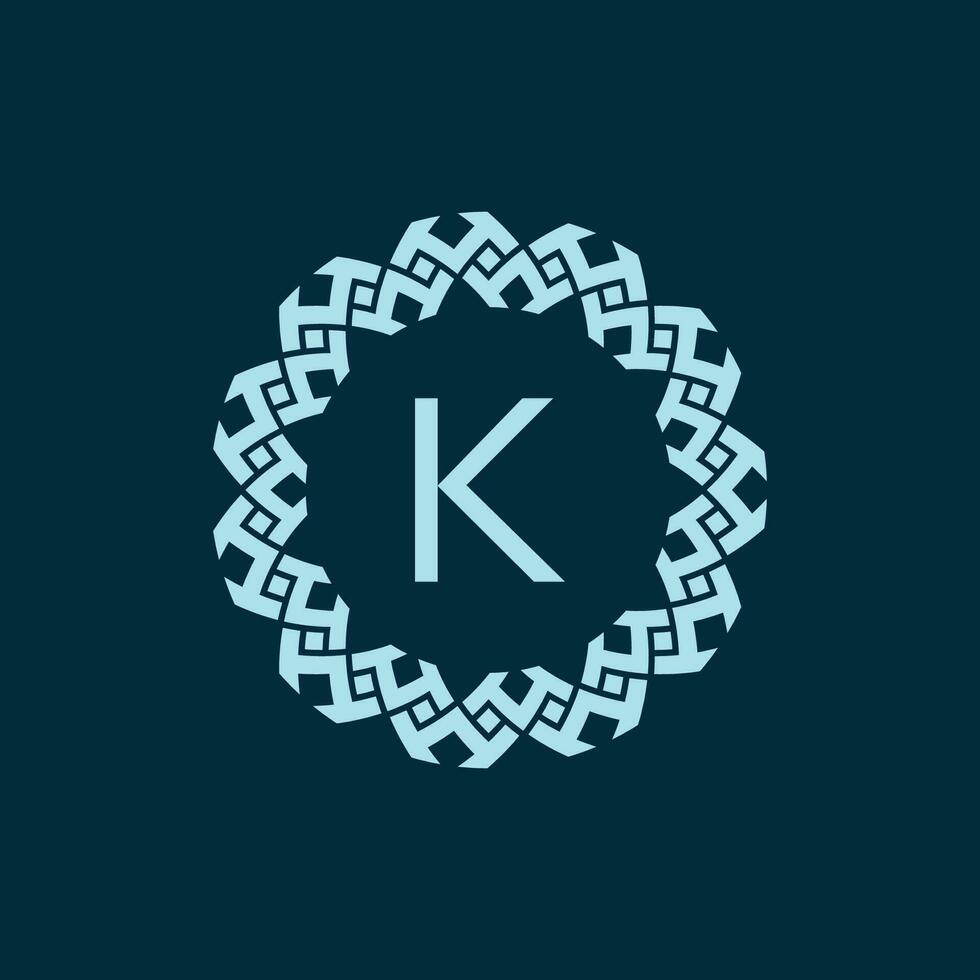 initial letter K ornamental emblem frame circle pattern logo vector