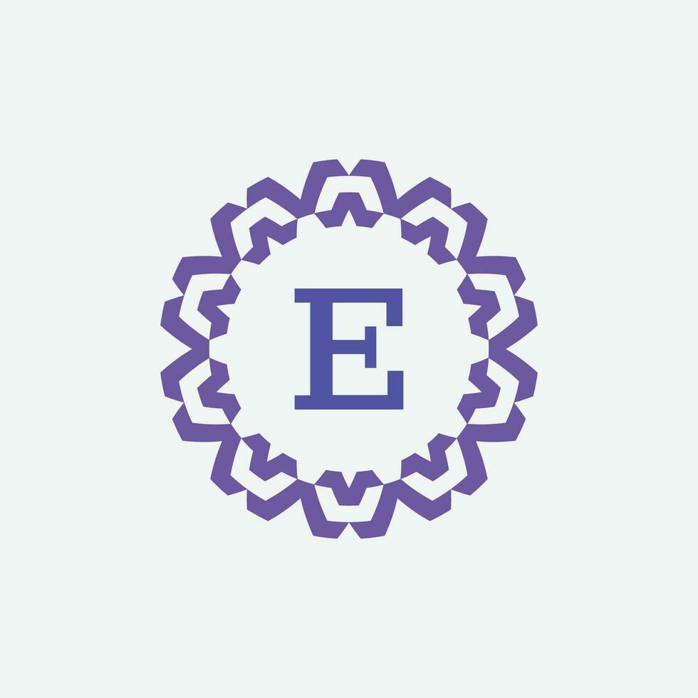 initial letter E ornamental modern circle frame emblem logo vector