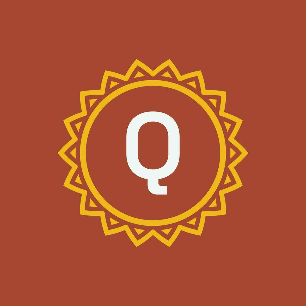 initial letter Q sun circle frame unique emblem logo vector
