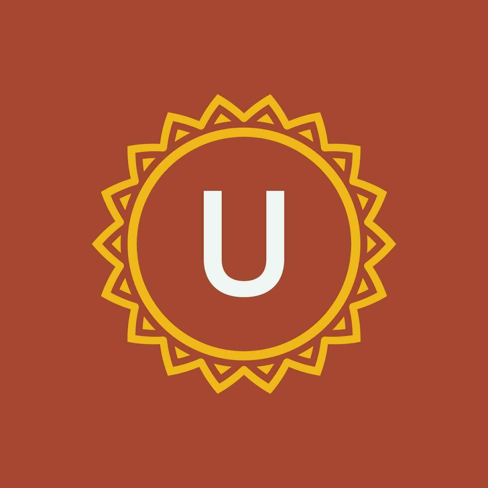 initial letter U sun circle frame unique emblem logo vector