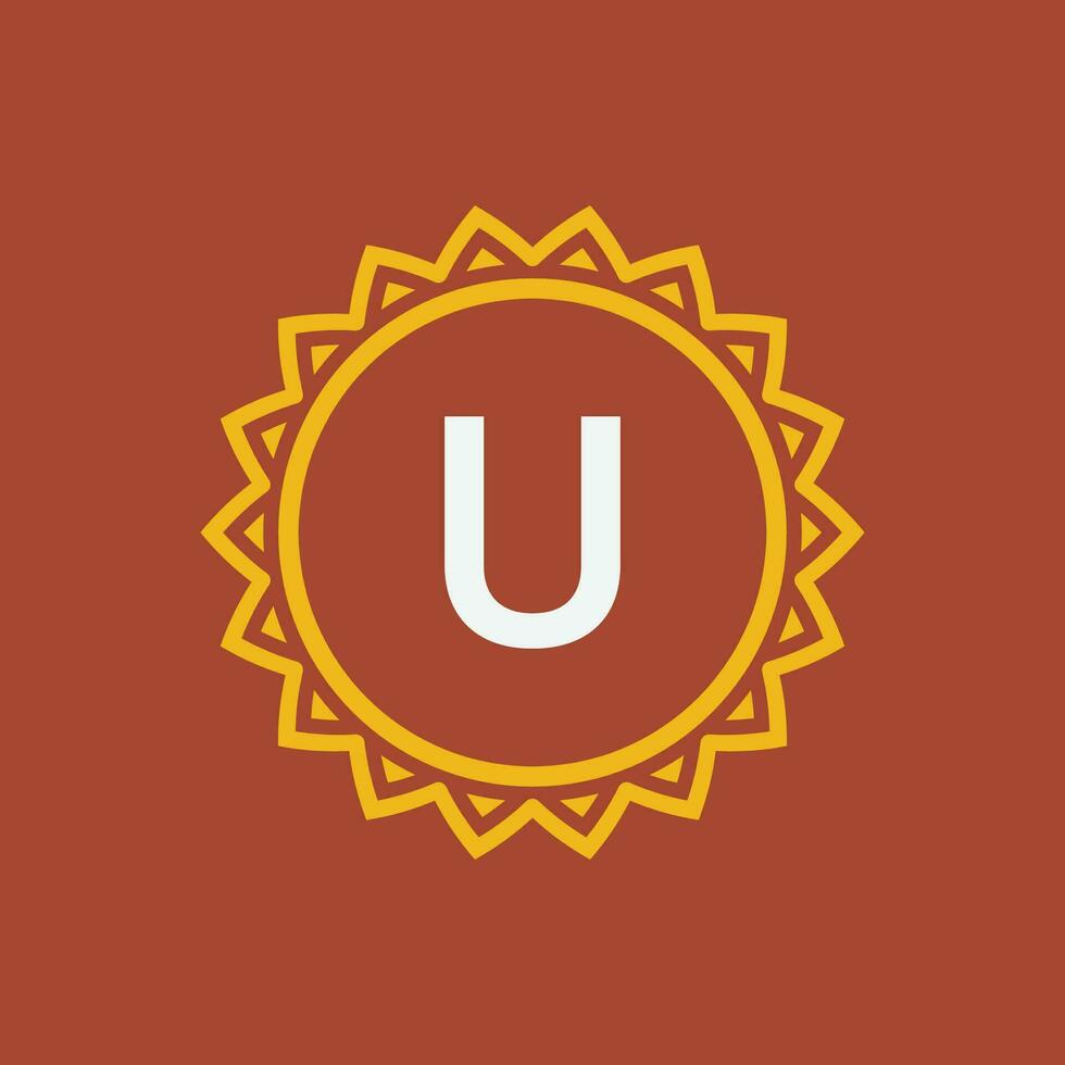 initial letter U sun circle frame unique emblem logo vector