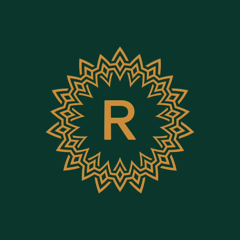 inicial letra r ornamental emblema marco circulo modelo logo vector