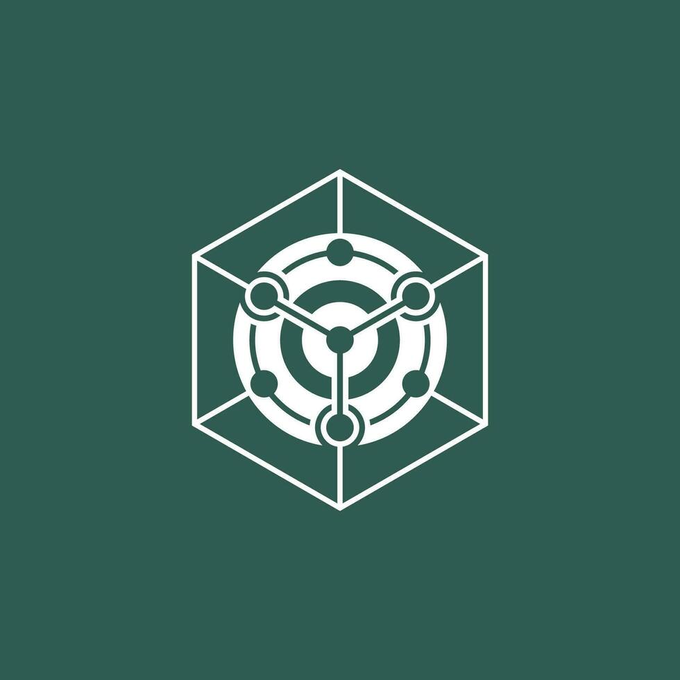 modern hexagon logo combined with analytic digital data vector