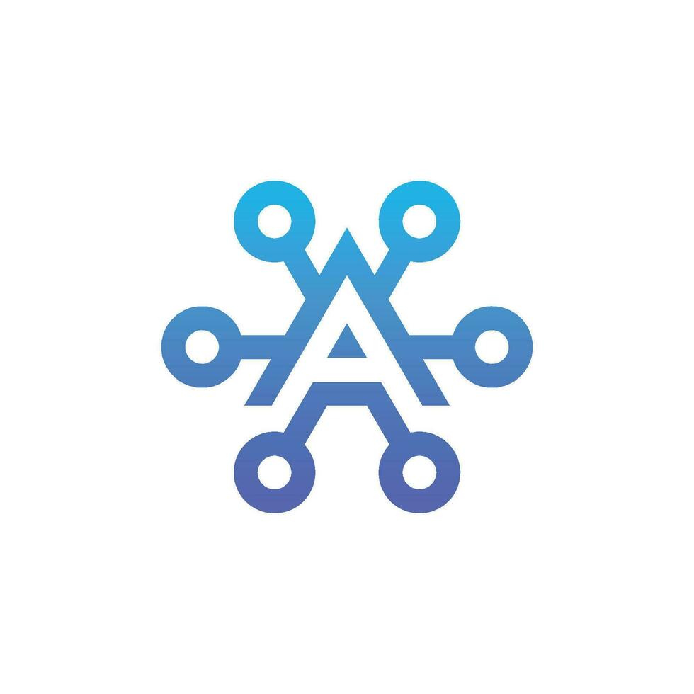 modern and sophisticated letter A network link digital electronic vector