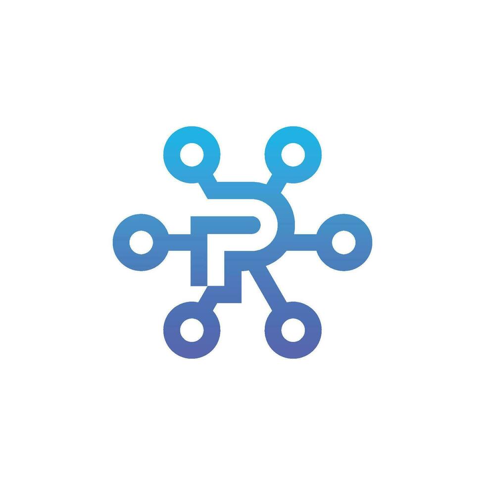modern and sophisticated letter P network link digital electronic vector