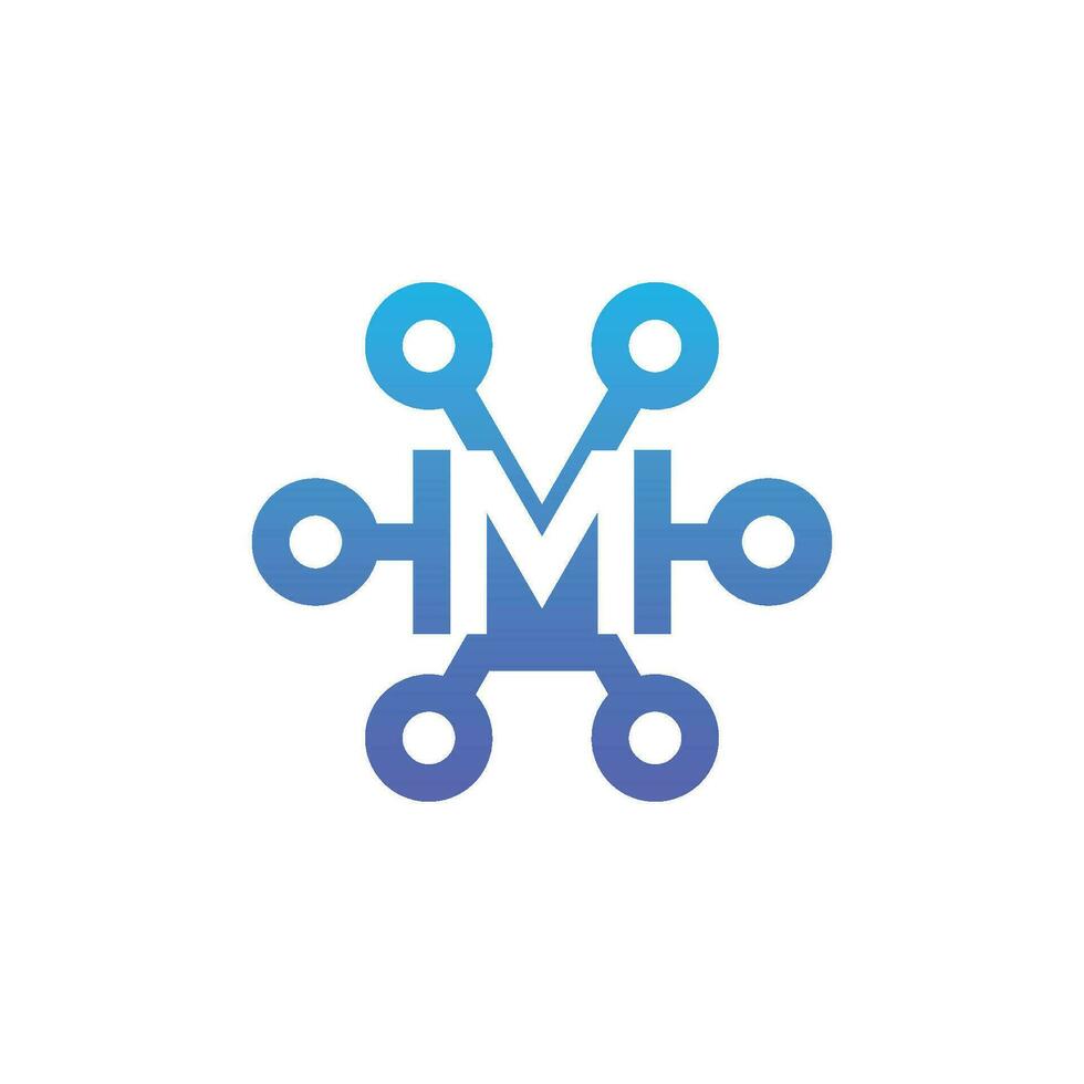 modern and sophisticated letter M network link digital electronic vector