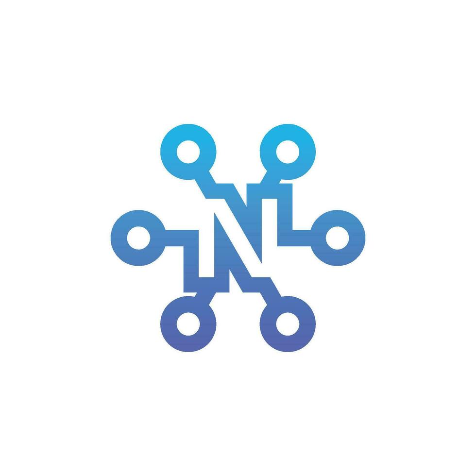 modern and sophisticated letter N network link digital electronic vector
