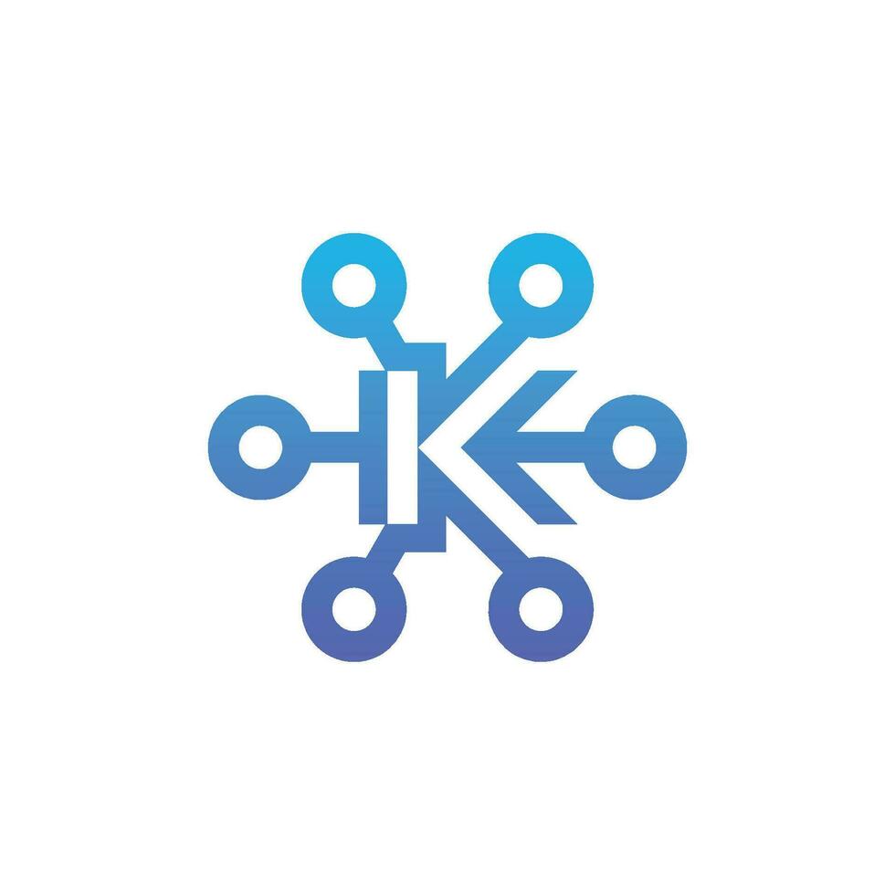 modern and sophisticated letter K network link digital electronic vector