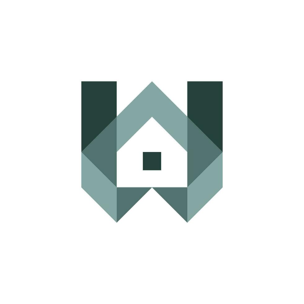moderno y plano letra w casa edificio construcción logo vector
