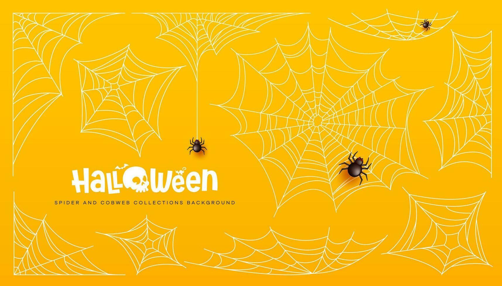 Halloween spider and cobweb collections on yellow background, Eps 10 vector illustration