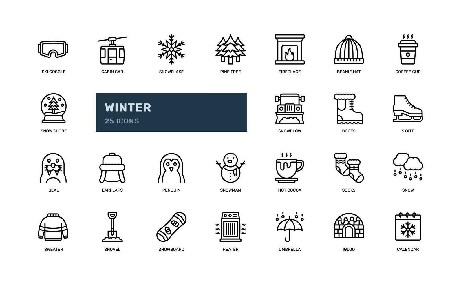 winter season cold ski goggle or christmas xmas detailed outline line icon set vector