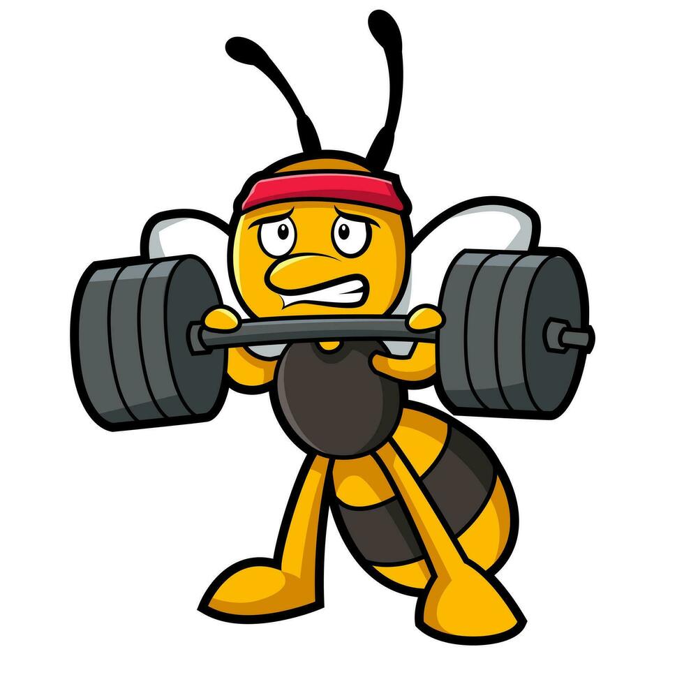 cartoon strong bee exercise with dumbbells of illustration vector