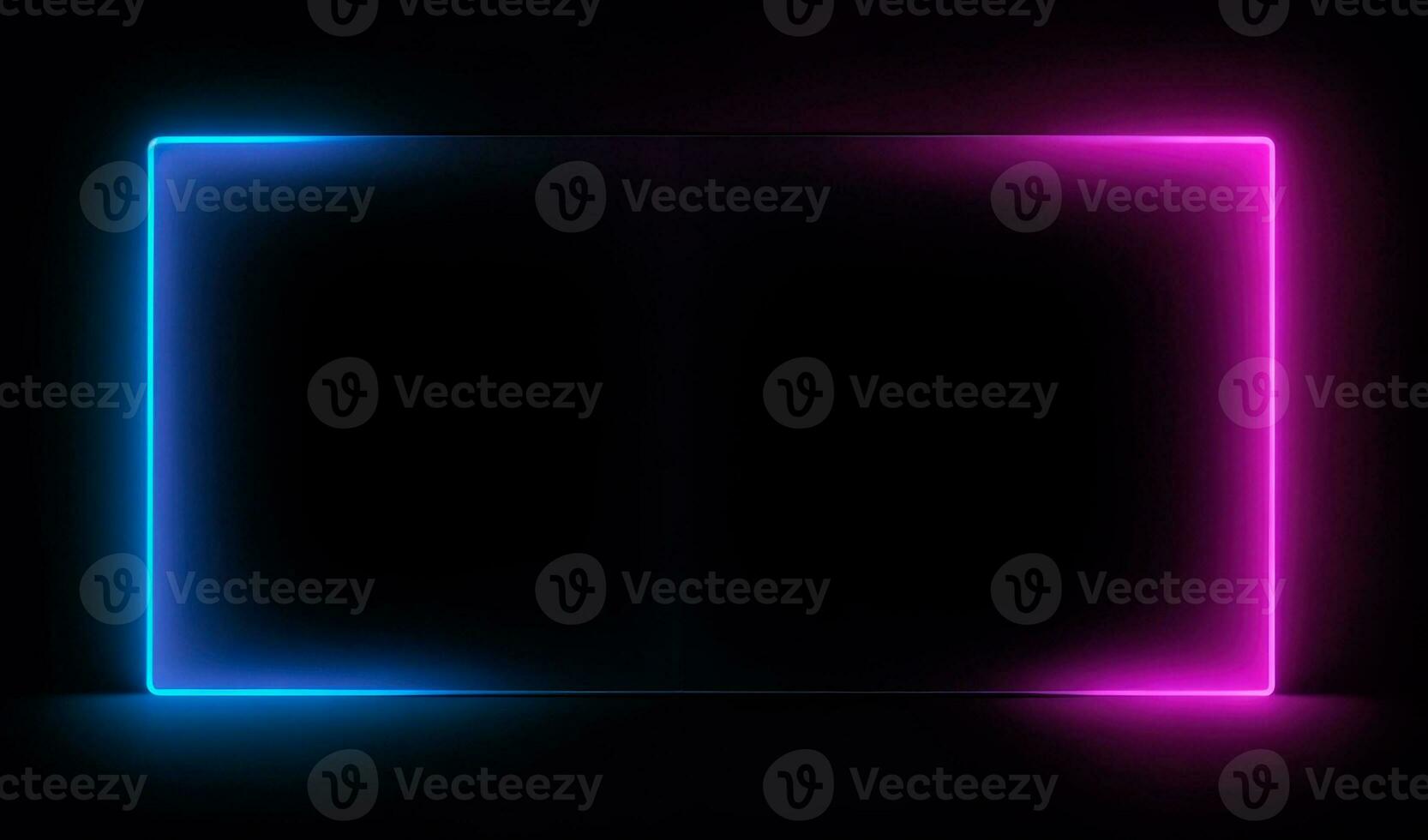 Neon Rectangle frame template isolated black background. Pink and blue colors. AI generative photo