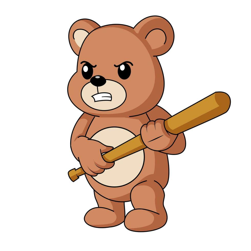 gangsta teddy bear with baseball bat illustration vector