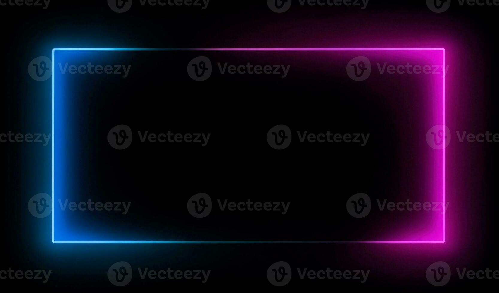 Neon Rectangle frame template isolated black background. Pink and blue colors. AI generative photo