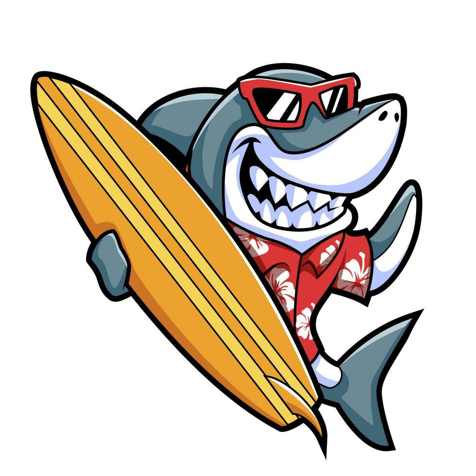 Cool Surfer shark mascot illustration vector