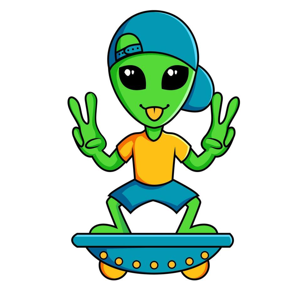 extraterrestre patinar y OVNI vector ilustración