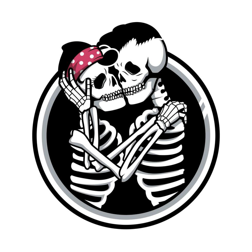 Skeleton in love vector. human skull lovers. romantic Skeleton couples vector