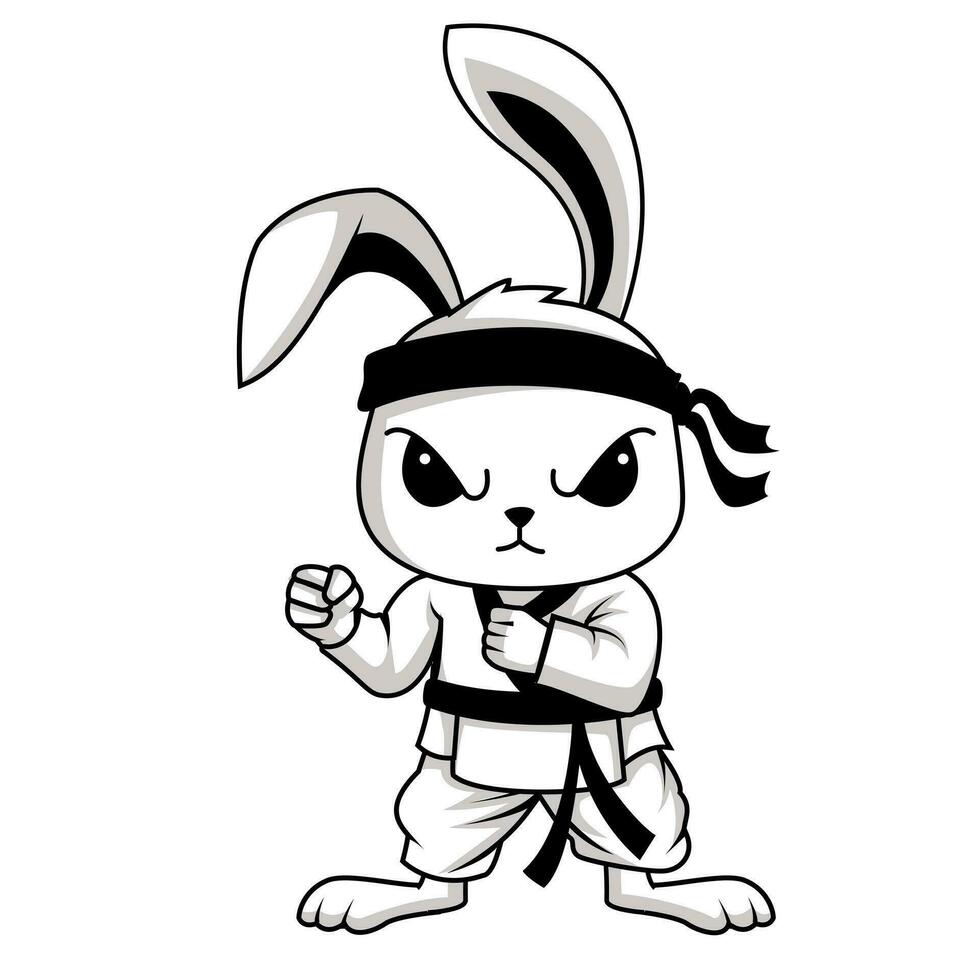 illustration art cute karate rabbit character design vector