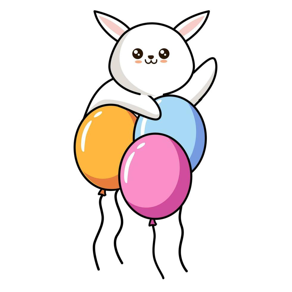 Cute little  bunny with figure one, blue balloon and bow tie vector
