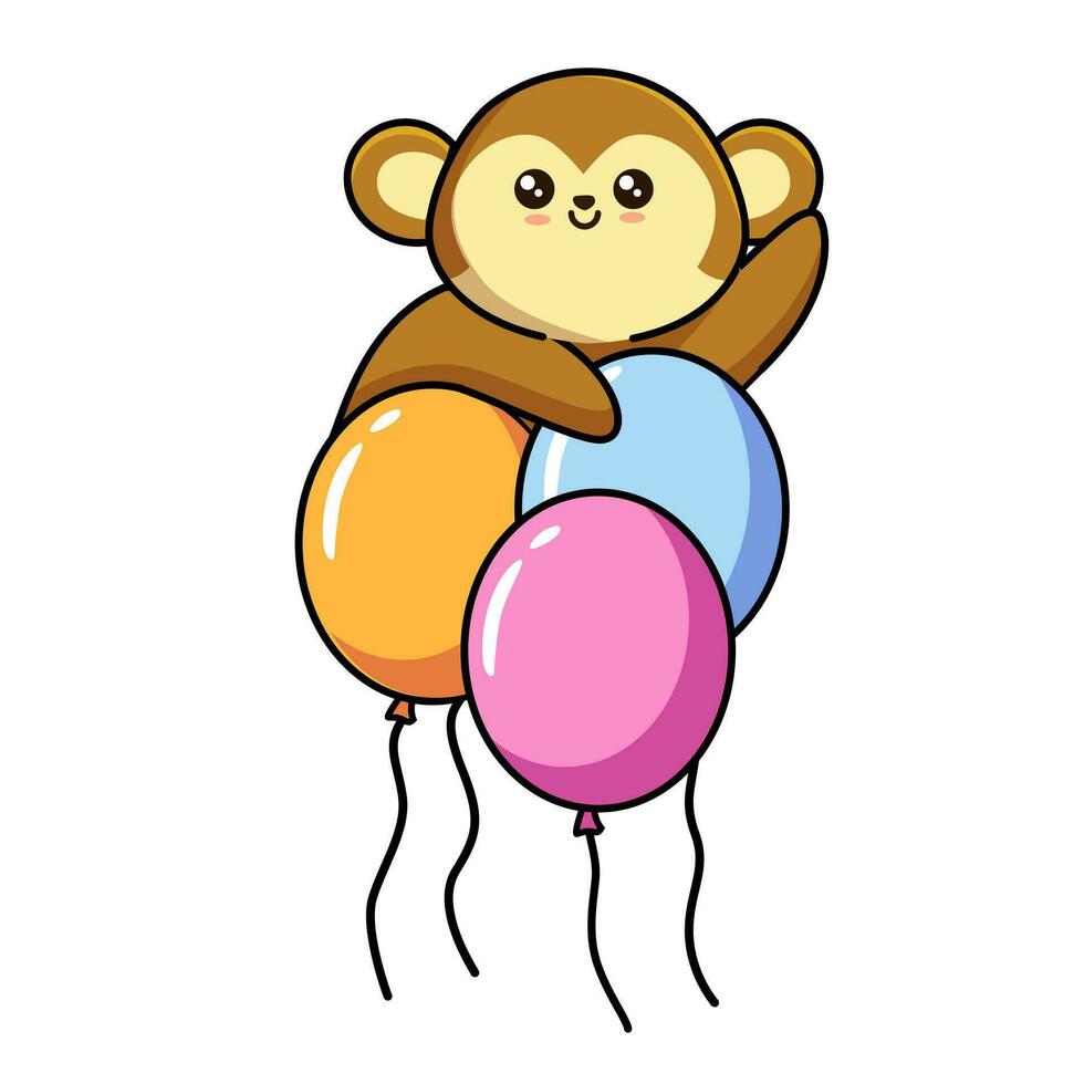 Cute little  monkey with figure one, blue balloon and bow tie vector