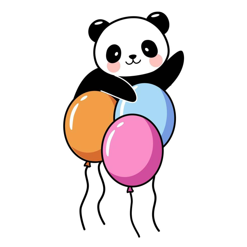 linda pequeño panda chico con figura uno, azul globo y arco Corbata vector