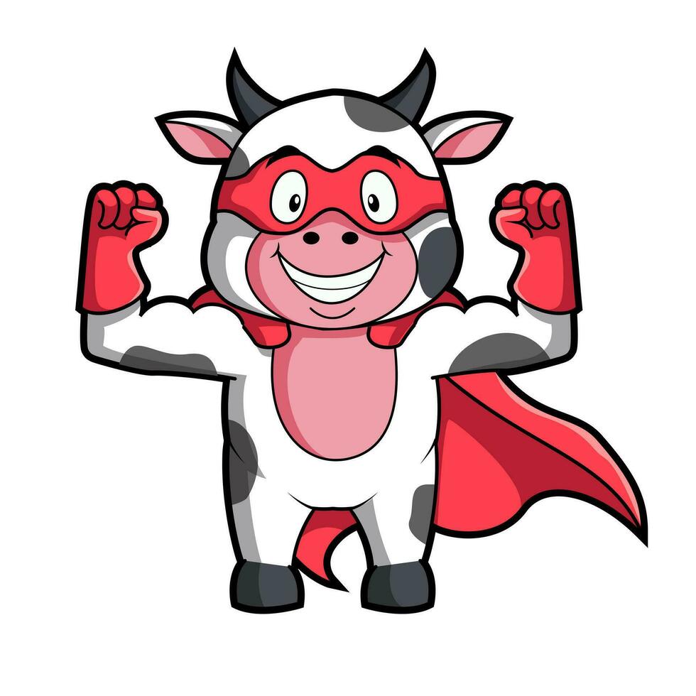 Cute Cow Super Hero Cartoon Vector Icon Illustration.