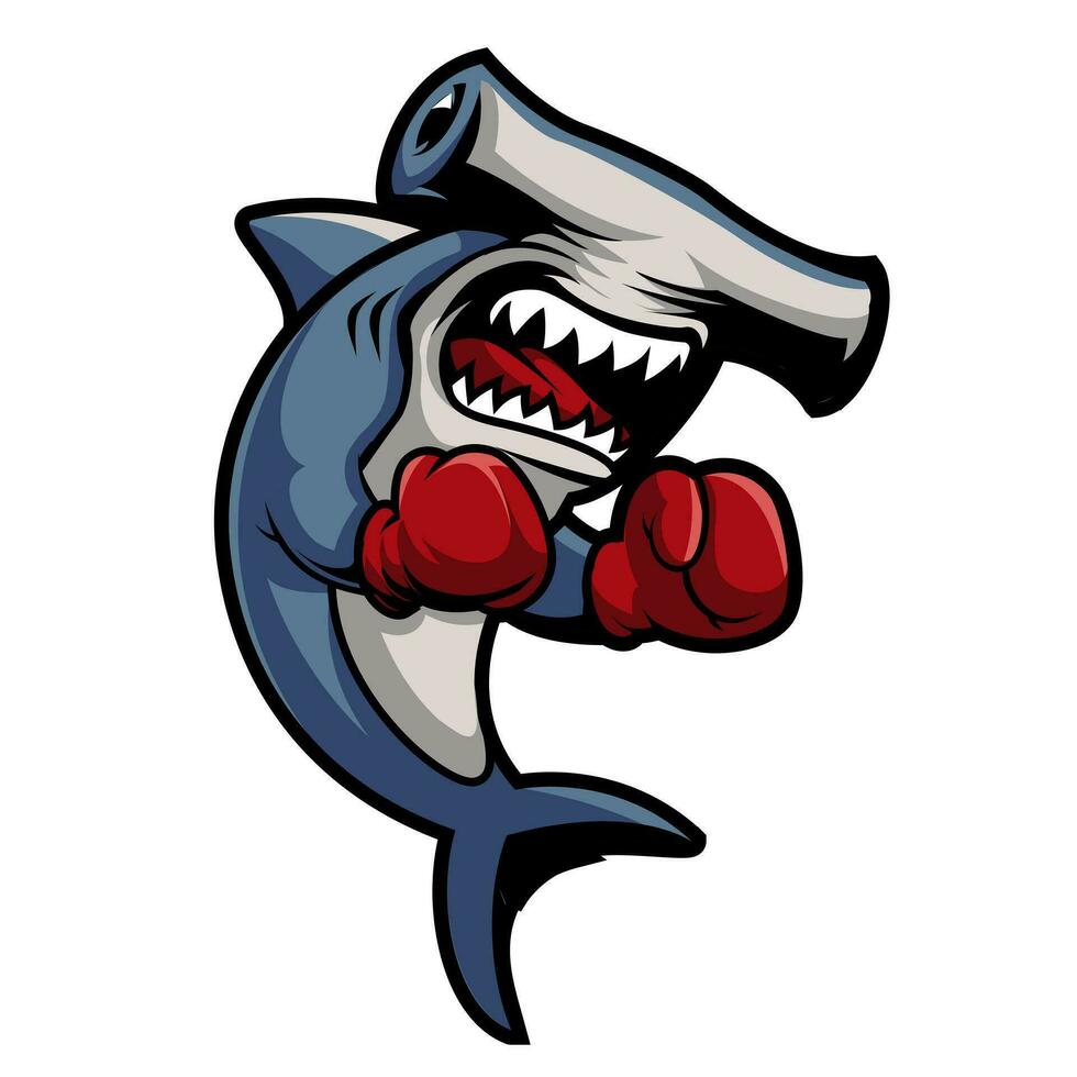 martil shark boxing mascot logo vector