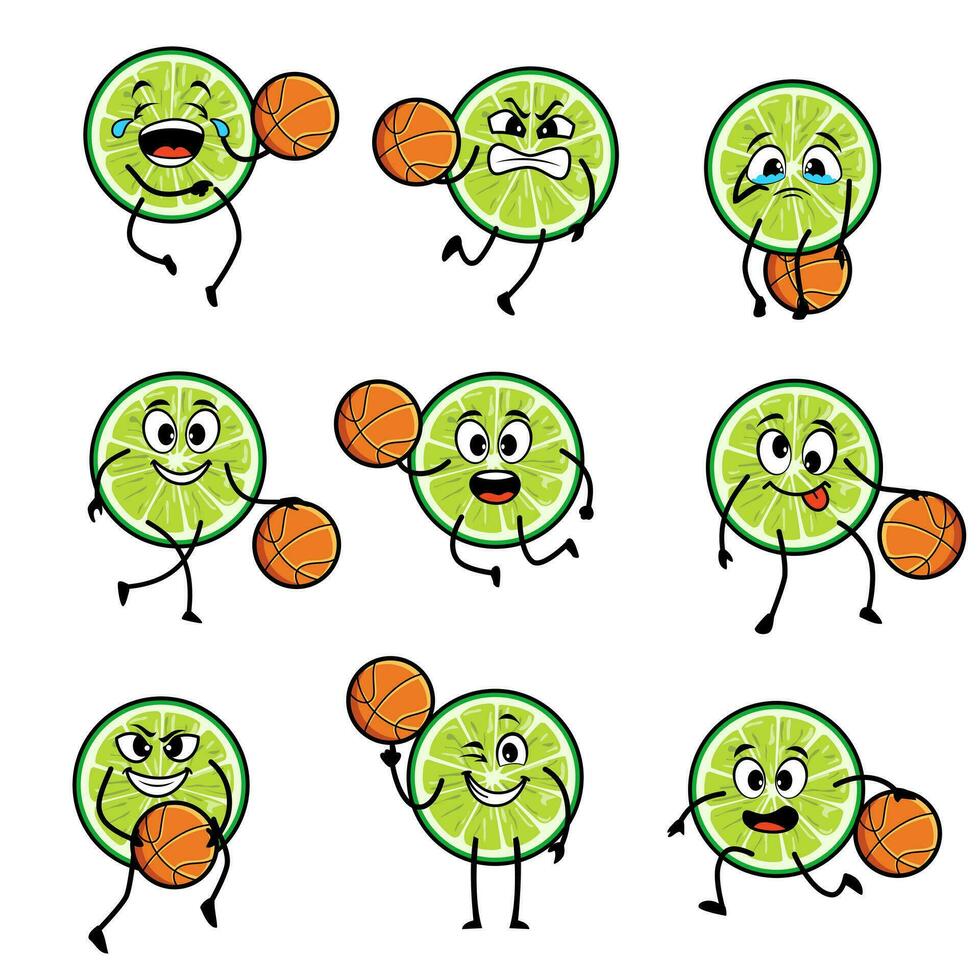 Lima baloncesto conjunto dibujos animados vector