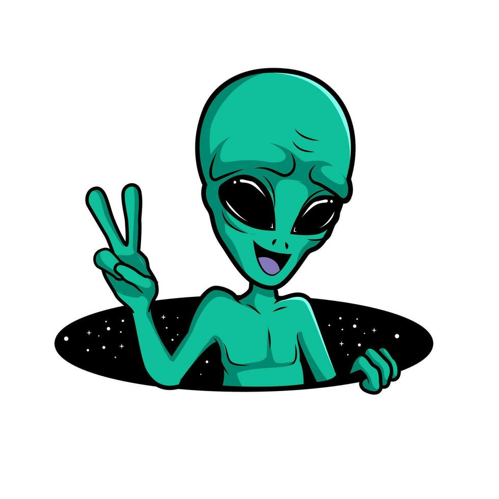 Funny Green Alien cartoon characters vector