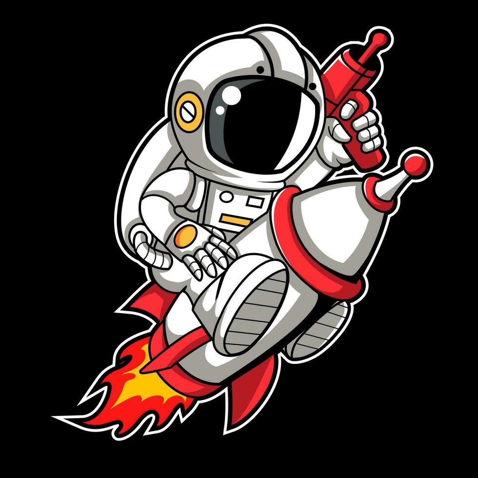 Basic RGBCute Astronaut Riding Rocket Cartoon Vector Icon Illustration