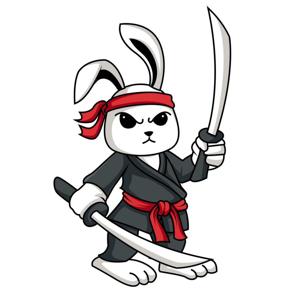 Vector illustration of standing cute bunny ninja