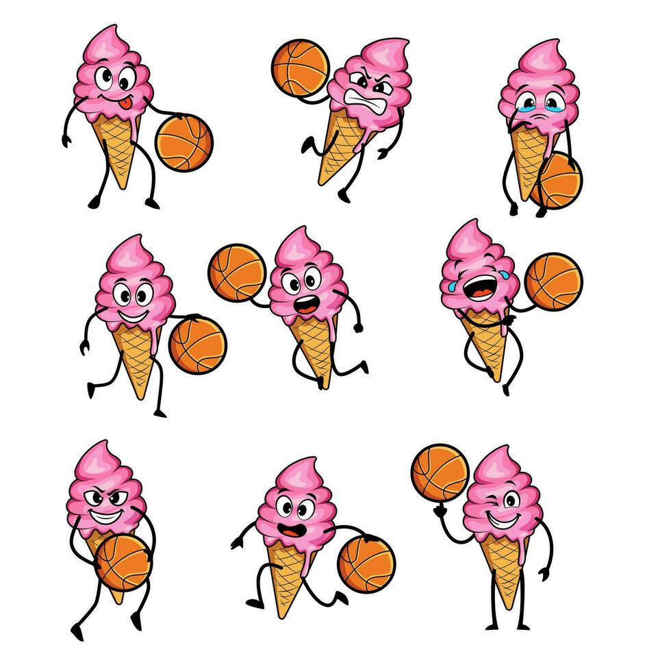 hielo crema baloncesto conjunto dibujos animados vector
