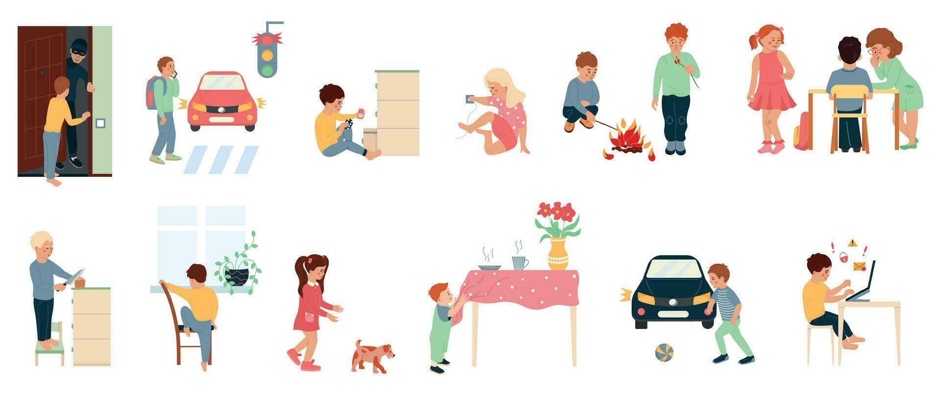Children Safety Flat Icons vector