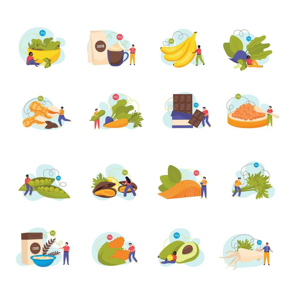 Magnesium Foods Icons Set vector