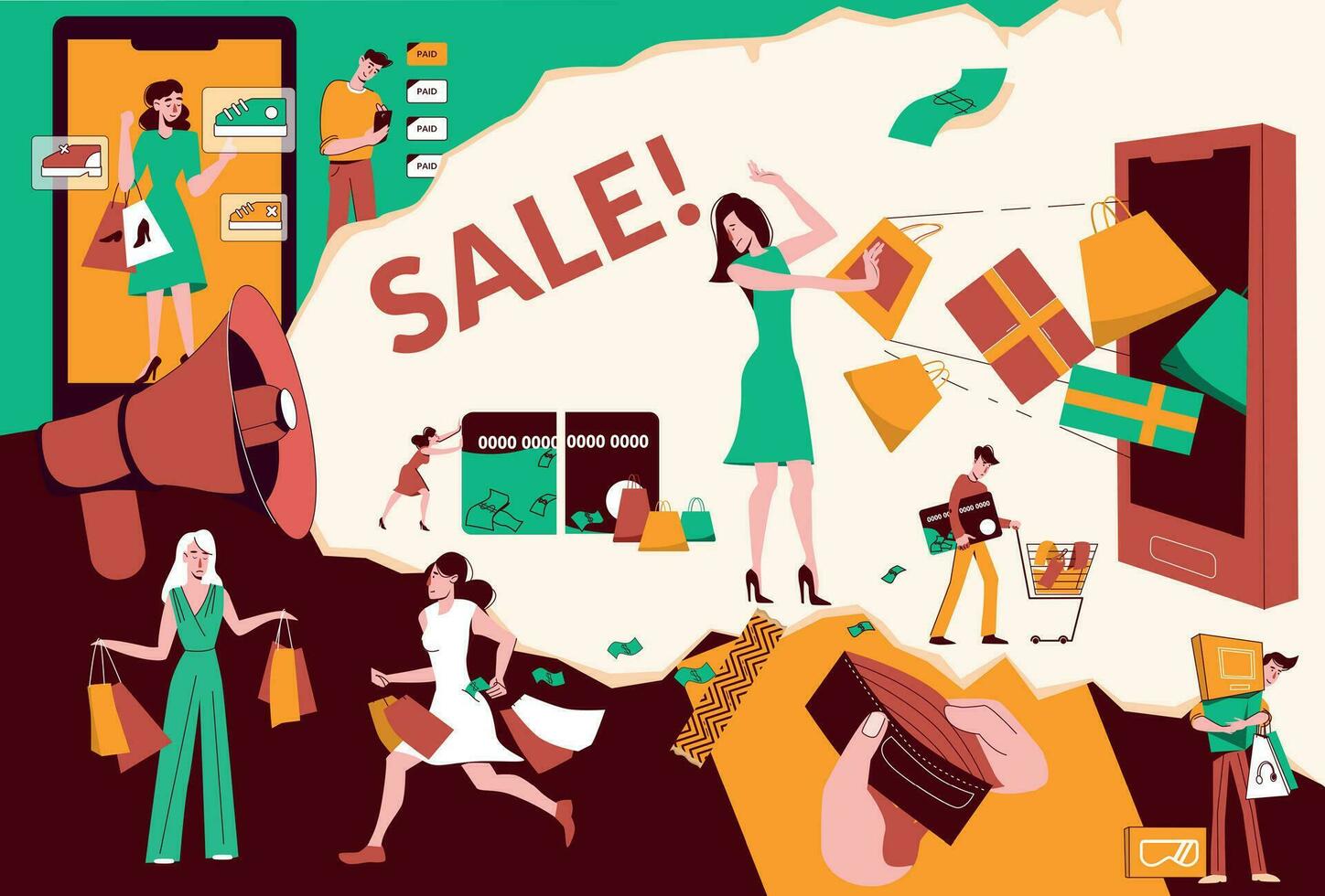 Shopaholic Shop Addiction Flat Collage Composition vector