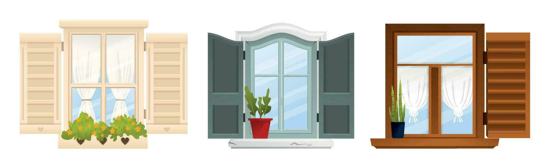 Clásico balcón ventana icono conjunto vector