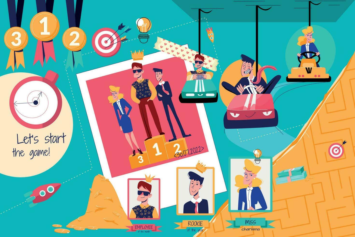 Flat Gamification Collage Composition vector