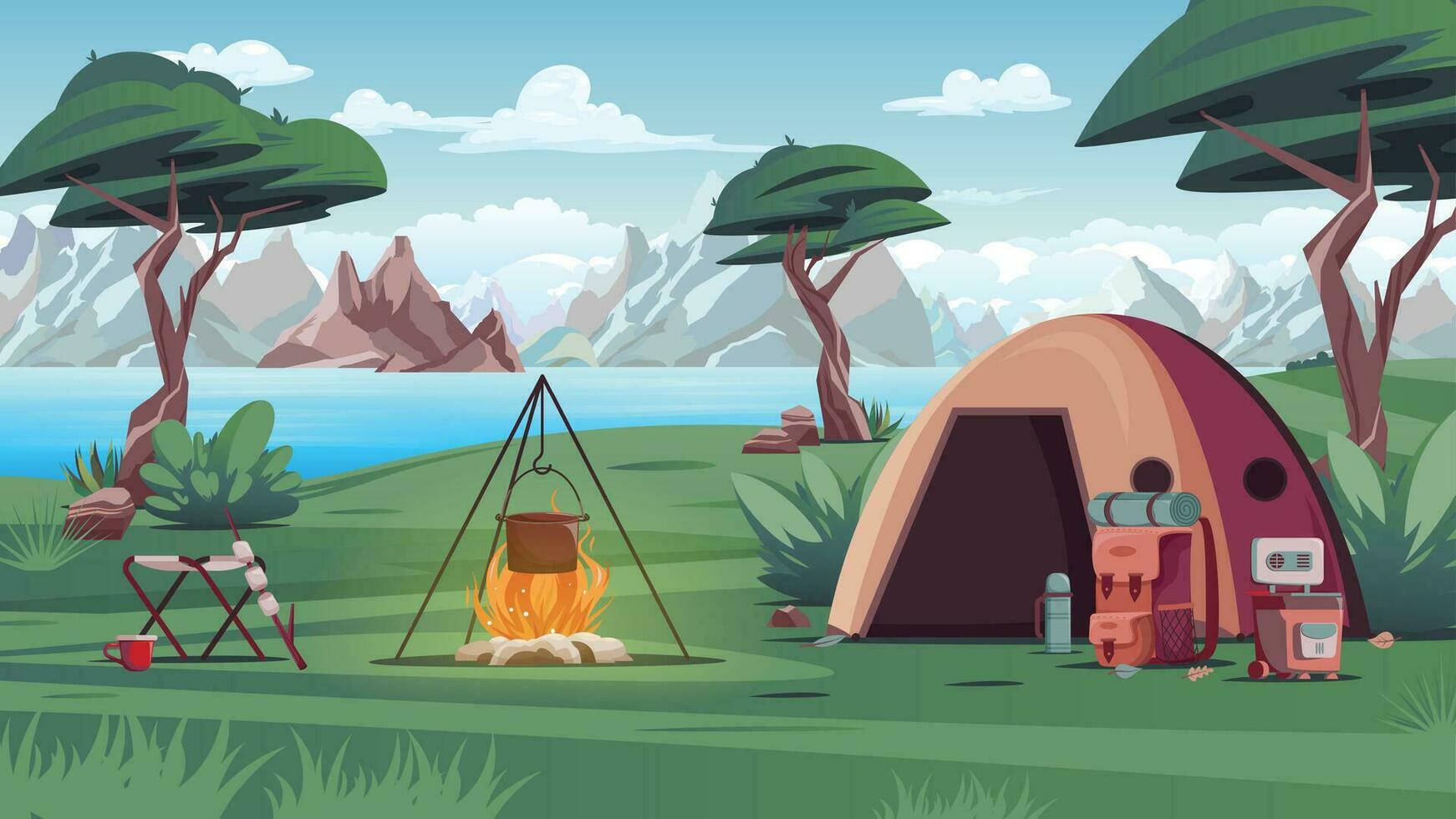 Camping Colored Composition vector