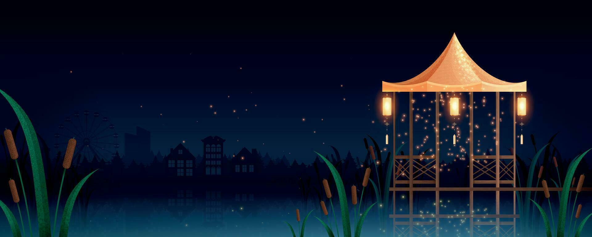 Night Gazebo Landscape vector
