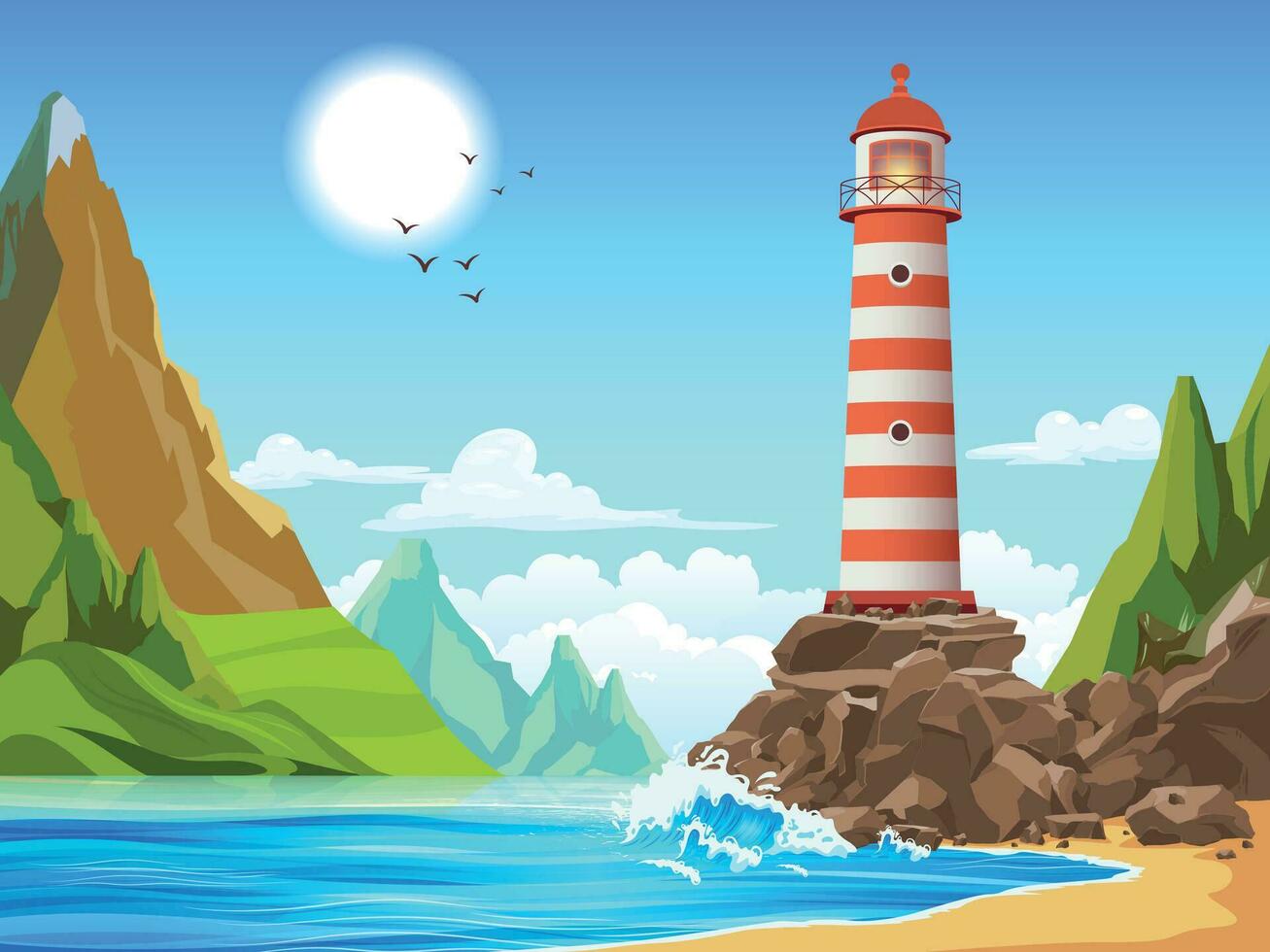 Lighthouse Tower Landscape Composition vector