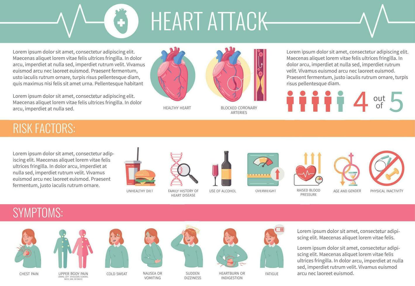 corazón ataque infografia vector