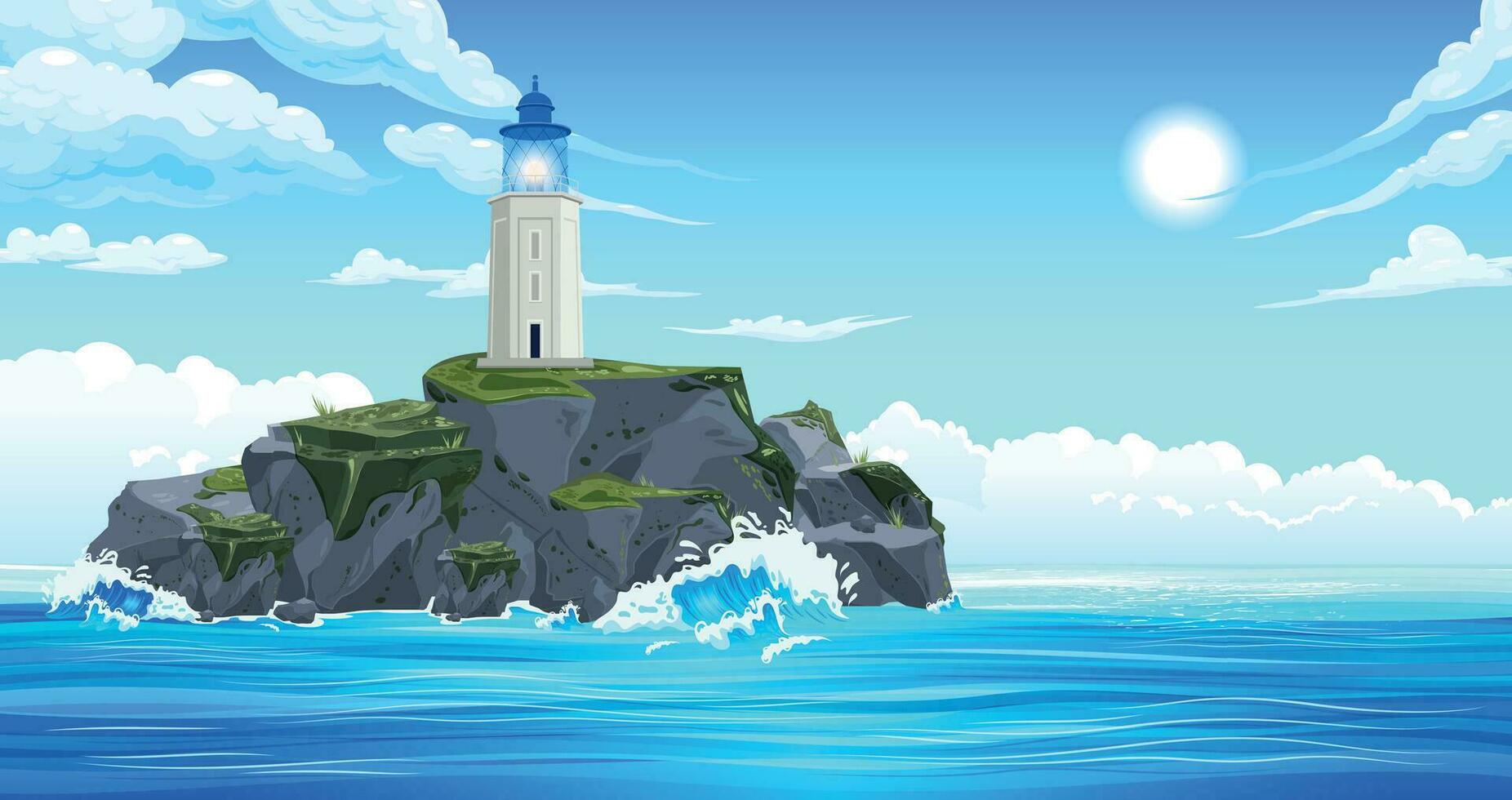 faro isla paisaje composición vector