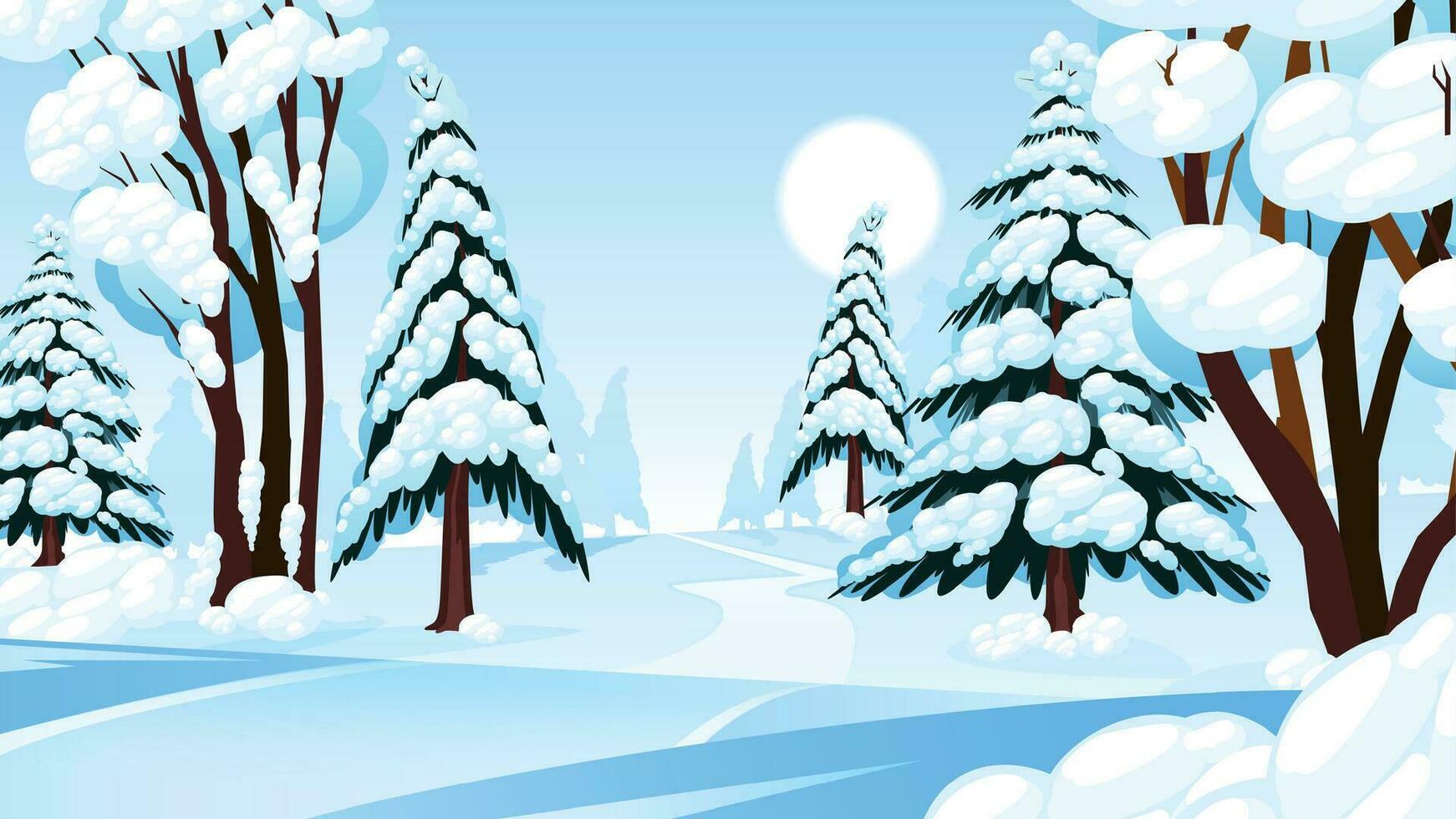 invierno bosque dibujos animados composición vector